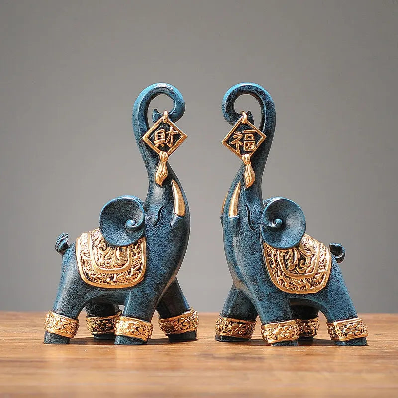 Twin Prosperity Elephant Statues Decor