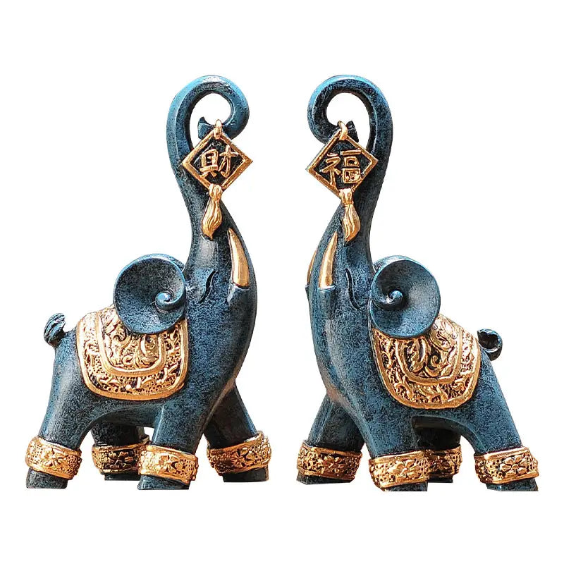 Twin Prosperity Elephant Statues Decor